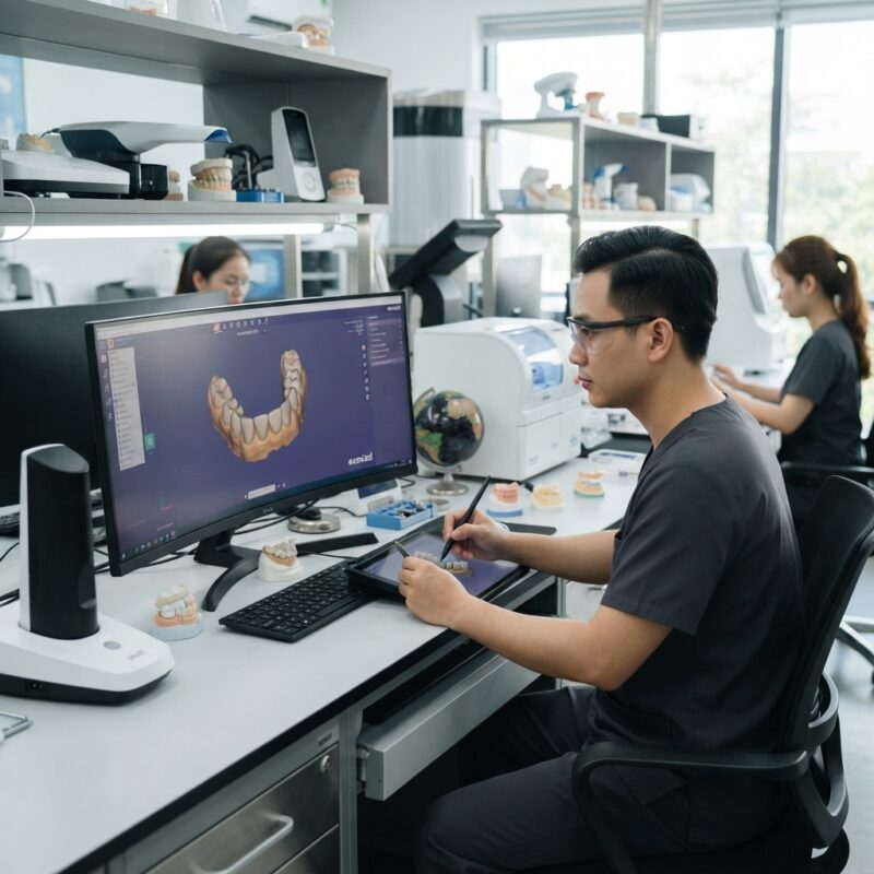Dental technicians working on digital dental CAD designs in a modern lab - How Australian dentists can plan overseas conference travel and CPD for late 2026, November 2026
