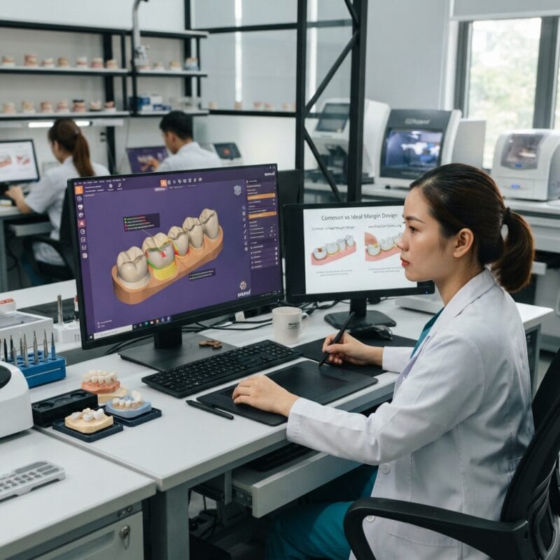 Dental technicians working on digital dental CAD designs in a modern lab - Common dental CAD design mistakes and how to avoid them 2026