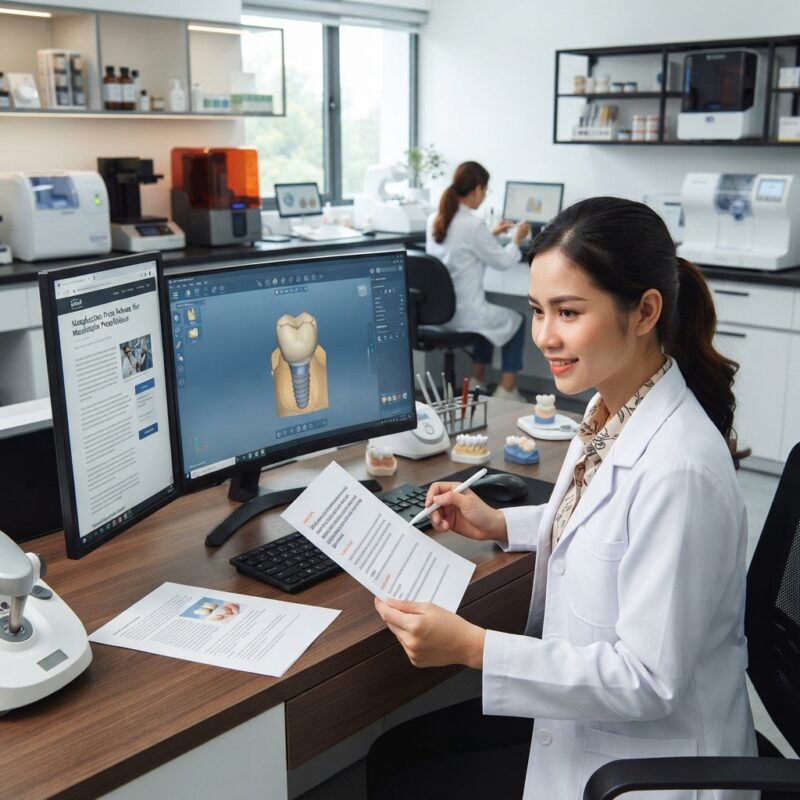 Dental technicians working on digital dental CAD designs in a modern lab - How to Read a Dental Manufacturer Press Release and Spot What Matters to Your Clinic, November 2026