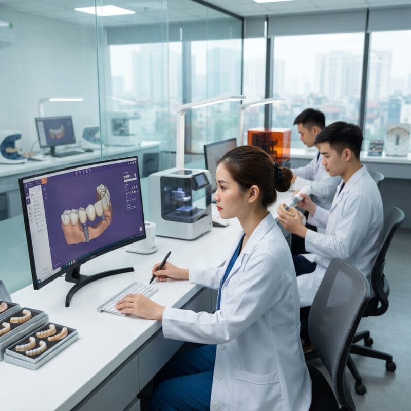 Dental technicians working on digital dental CAD designs in a modern lab - Dental CAD outsourcing turnaround time: what’s realistic in 2026