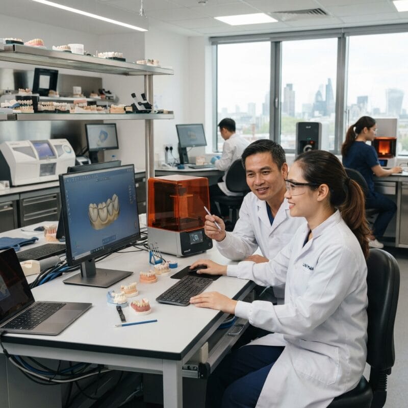 Dental technicians working on digital dental CAD designs in a modern lab - Dental Technician Shortage in the UK: Practical Solutions for Dental Labs in 2026