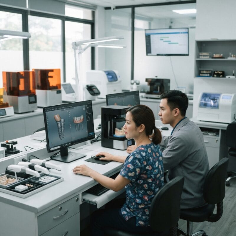 Dental technicians working on digital dental CAD designs in a modern lab - How to Keep Turnaround Times Short During a Dental Technician Shortage in 2026