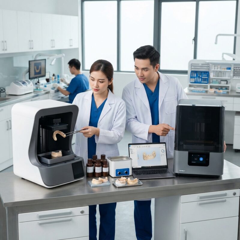 Dental technicians working on digital dental CAD designs in a modern lab - SprintRay vs Formlabs dental 3D printer comparison 2026: Which is right for you?