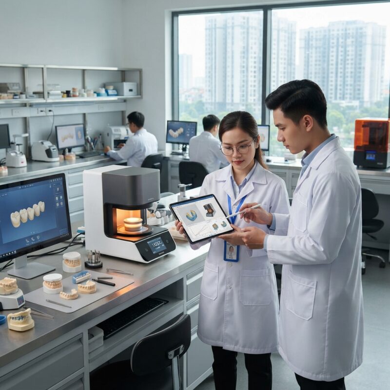 Dental technicians working on digital dental CAD designs in a modern lab - Dental Sintering Furnace Buying Guide 2026: Expert Insights