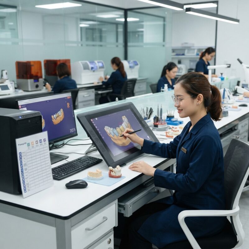 Dental technicians working on digital dental CAD designs in a modern lab - Dental CAD design service pricing guide for labs in 2026