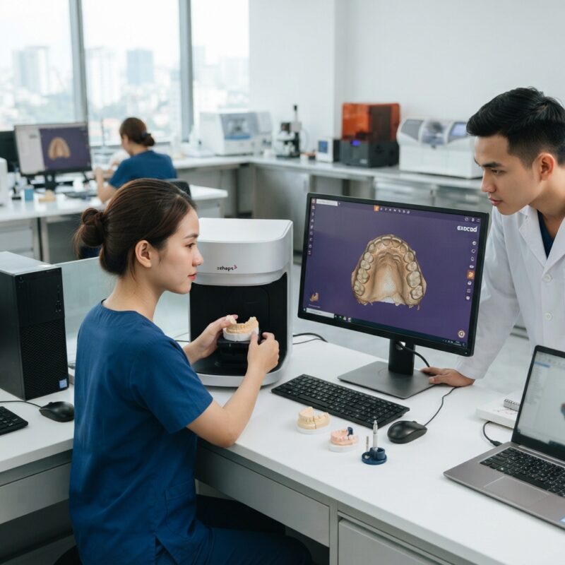 Dental technicians working on digital dental CAD designs in a modern lab - Dental Lab Desktop Scanner Buying Guide 2026: Top Insights