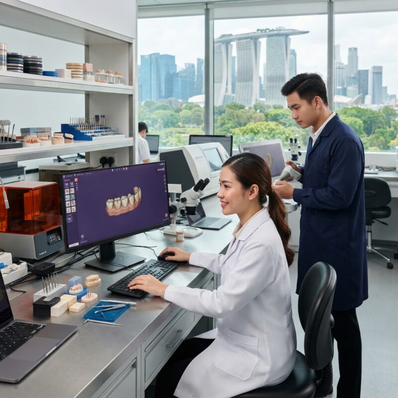 Dental technicians working on digital dental CAD designs in a modern lab - Dental Lab Tax and GST Rules in Singapore 2026: What You Need to Know