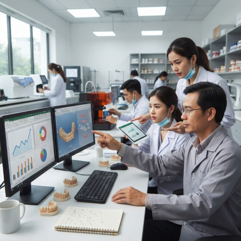 Dental technicians working on digital dental CAD designs in a modern lab - Dental Lab Profit Margins Under Pressure in 2026: 7 Fixes Including CAD Outsourcing
