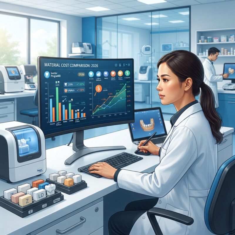 Dental technicians working on digital dental CAD designs in a modern lab - Dental Lab Material Costs Comparison 2026: A Complete Guide