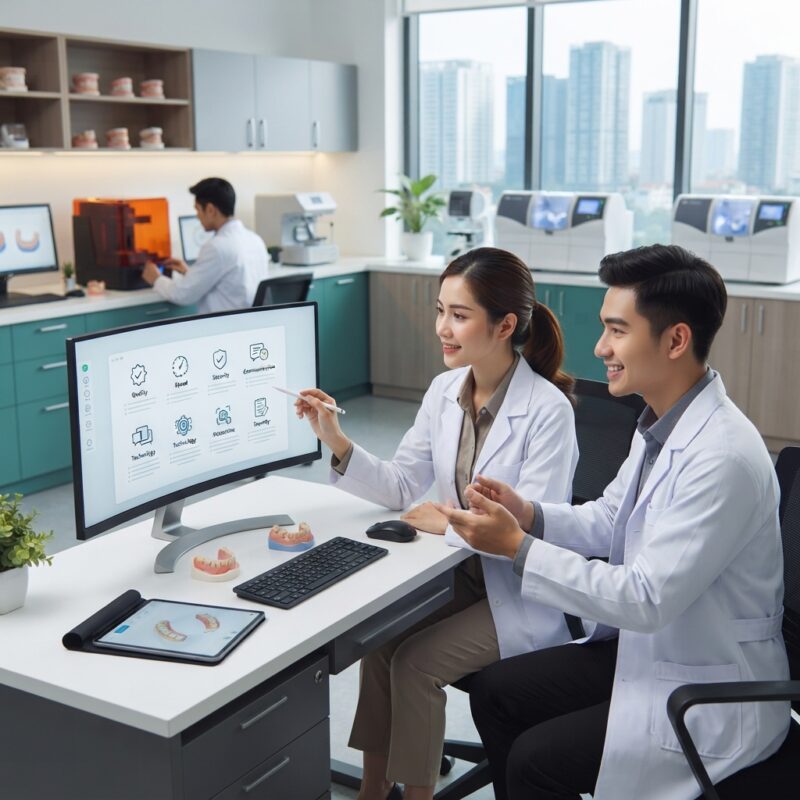 Dental technicians working on digital dental CAD designs in a modern lab - How to Choose a Dental CAD Design Outsourcing Partner in 2026: 10-Point Checklist