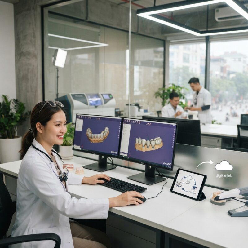 Dental technicians working on digital dental CAD designs in a modern lab - How Small Dental Labs Can Scale Without Hiring in 2026 Through Design Outsourcing