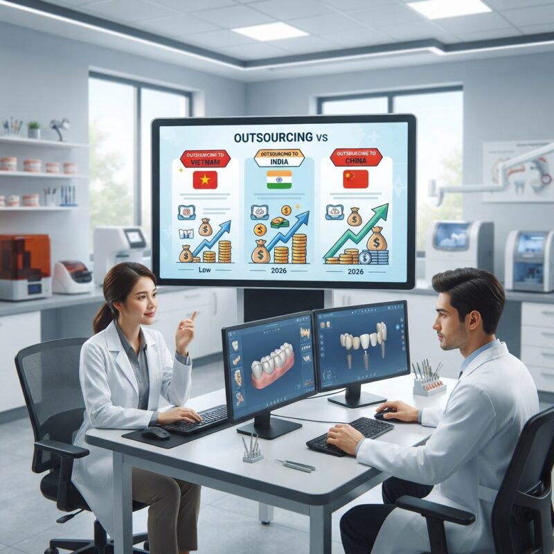 Dental technicians working on digital dental CAD designs in a modern lab - Cost of Dental CAD Design Outsourcing: Vietnam vs India vs China Price Comparison 2026