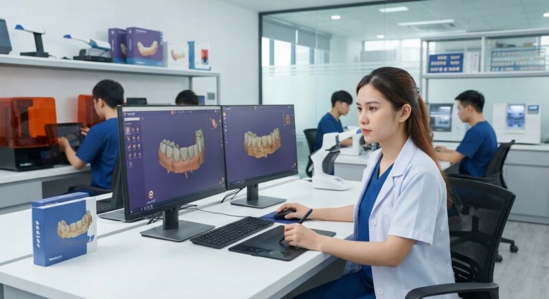 Dental technicians working on digital dental CAD designs in a modern lab - Is China Still a Safe Choice for Dental Design Outsourcing in 2026? Risks and Alternatives