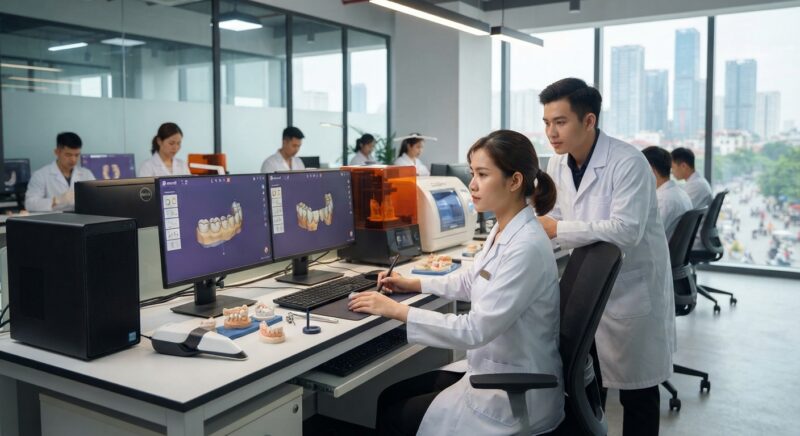 Dental technicians working on digital dental CAD designs in a modern lab - Hidden Risks of Outsourcing Dental Design to India in 2026 and How Vietnam Compares