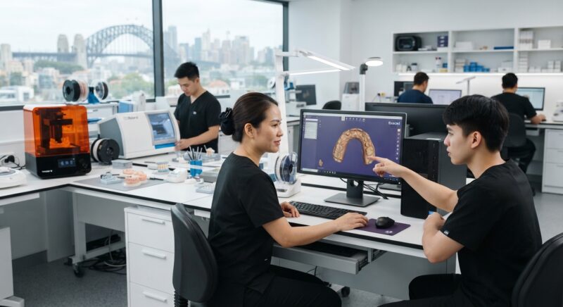 Dental technicians working on digital dental CAD designs in a modern lab - How to Reduce Dental Lab Costs in Australia in 2026: Proven Strategies