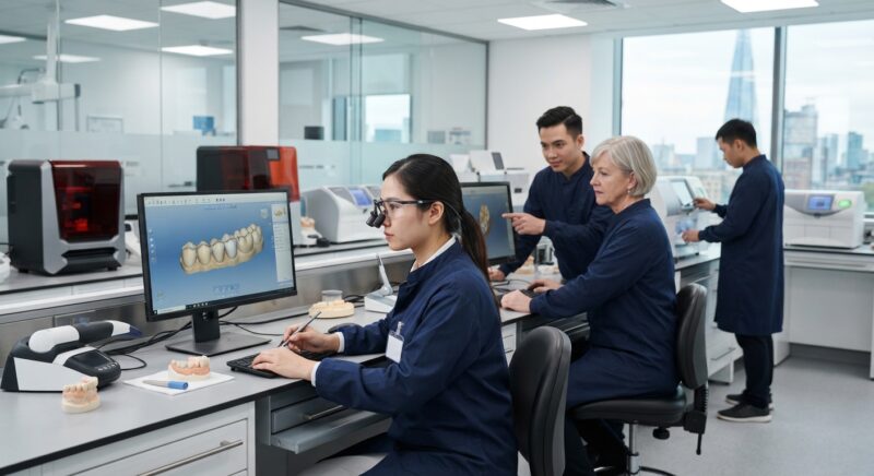 Dental technicians working on digital dental CAD designs in a modern lab - Compliance Checklist for Dental Clinics in the UK 2026: Essential Guide