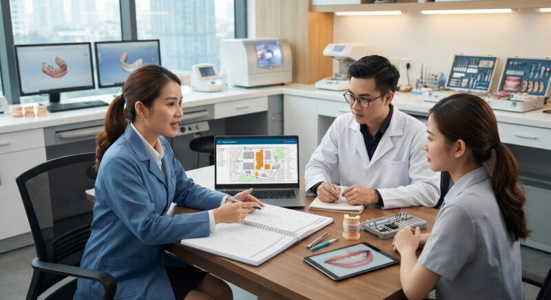 Dental technicians working on digital dental CAD designs in a modern lab - How to Plan a One-Day Visit to infotage FACHDENTAL Frankfurt at Messe Frankfurt, November 2026