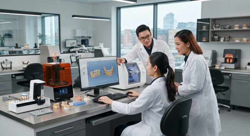 Dental technicians working on digital dental CAD designs in a modern lab - Swedental Gothenburg guide for Danish dentists: what to expect from the Nordic dental meeting, November 2026