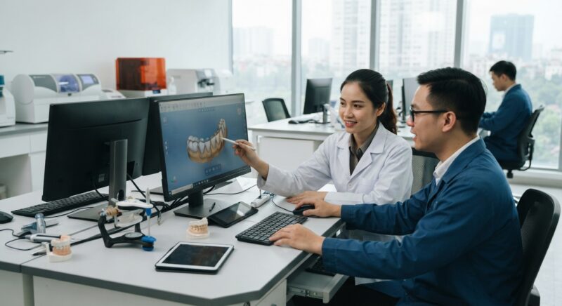 Dental technicians working on digital dental CAD designs in a modern lab - Greater New York Dental Meeting for international dentists: travel, registration and planning tips, November 2026