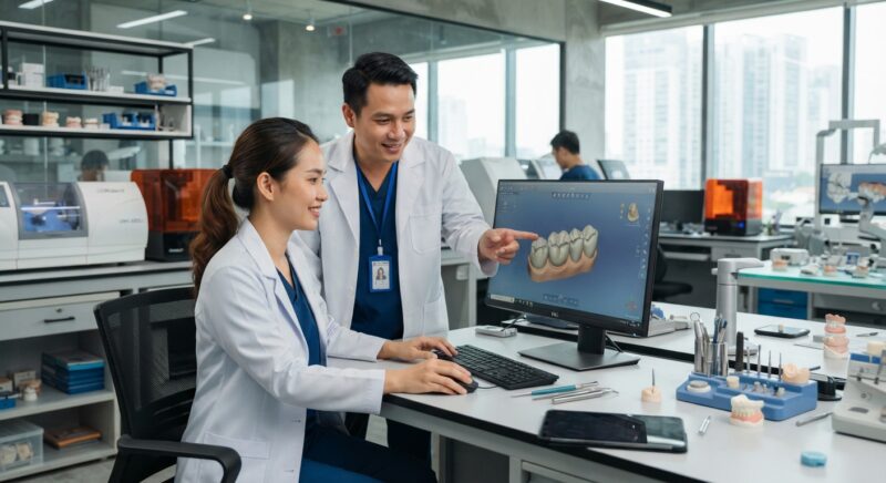Dental technicians working on digital dental CAD designs in a modern lab - How Australian dentists can plan overseas conference travel and CPD for late 2026, November 2026