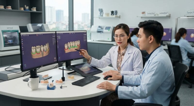 Dental technicians working on digital dental CAD designs in a modern lab - Common dental CAD design mistakes and how to avoid them 2026