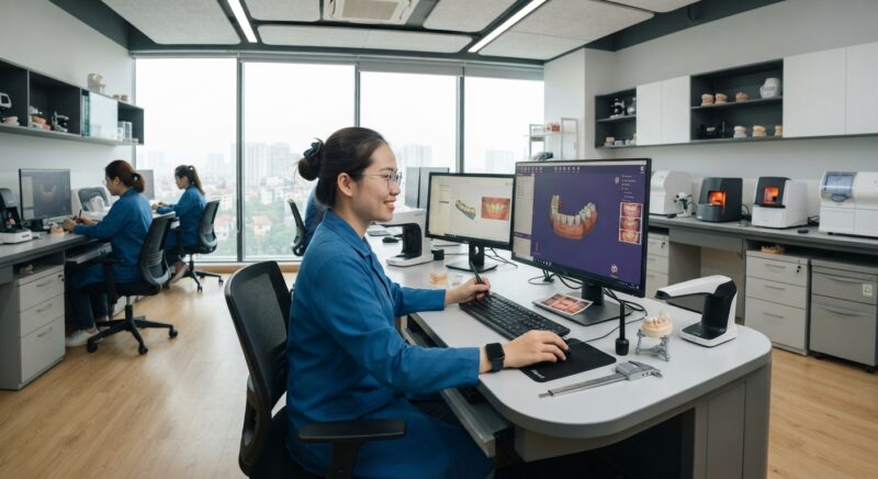 Dental technician designing a restoration in CAD software at a computer workstation - Photography and Records That Help a Design Lab Deliver Better Crowns 2026