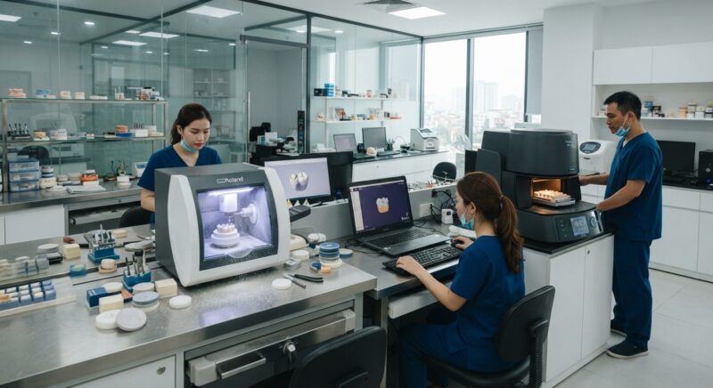 Dental milling machine cutting a zirconia crown in a dental laboratory - Minimum Occlusal Clearance for Lithium Disilicate and Zirconia Restorations 2026