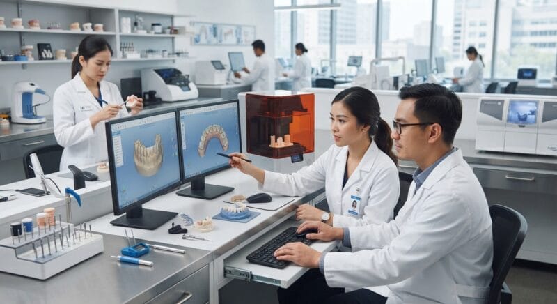 Dental technicians working on digital dental CAD designs in a modern lab - Dental Technician Shortage in the USA: Solutions for Dental Labs in 2026