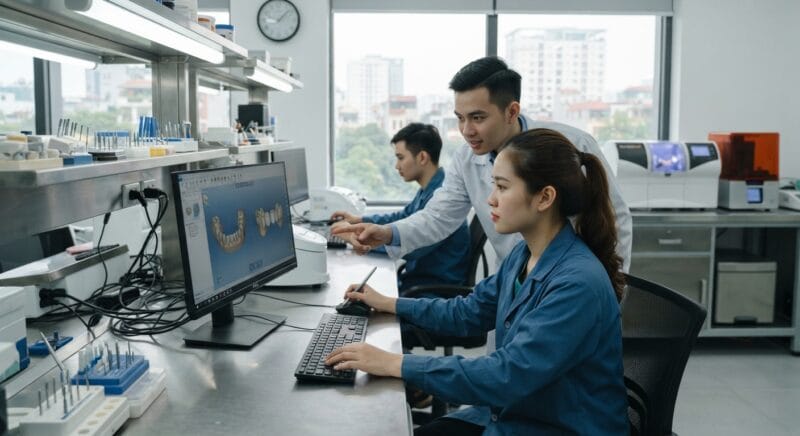 Dental technicians working on digital dental CAD designs in a modern lab - Dental Technician Shortage in the UK: Practical Solutions for Dental Labs in 2026