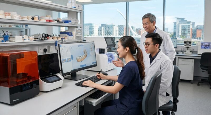 Dental technicians working on digital dental CAD designs in a modern lab - Dental Technician Shortage in Ireland: Solutions for Dental Labs in 2026