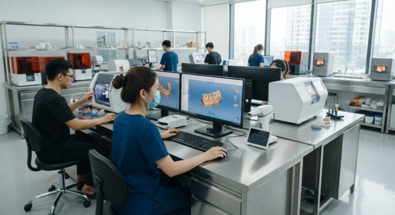 Dental technicians working on digital dental CAD designs in a modern lab - How to Keep Turnaround Times Short During a Dental Technician Shortage in 2026