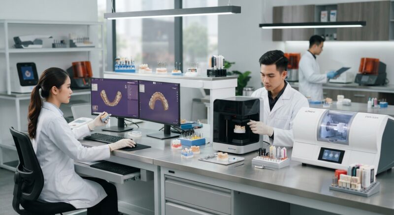 Dental technicians working on digital dental CAD designs in a modern lab - Equipment List for a New Digital Dental Lab 2026: Complete Guide