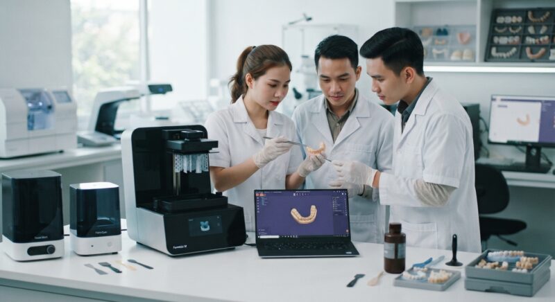 Dental technicians working on digital dental CAD designs in a modern lab - Formlabs Form 4B Review for Dental Labs 2026: Is It Worth It?