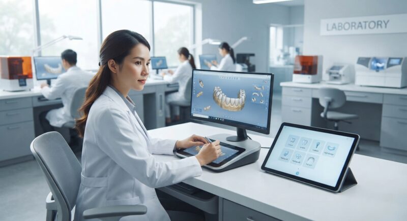 Dental technicians working on digital dental CAD designs in a modern lab - Dental CAD design service pricing guide for labs in 2026