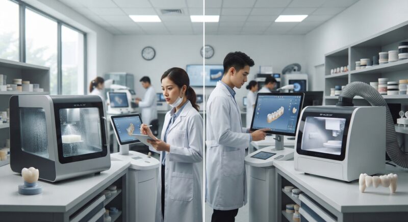 Dental technicians working on digital dental CAD designs in a modern lab - Wet vs Dry Dental Milling 2026: Which Is Best for Your Lab?