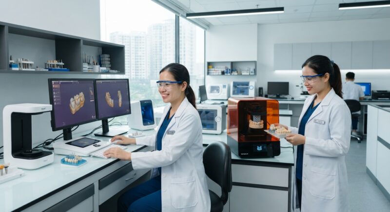 Dental technicians working on digital dental CAD designs in a modern lab - Cost to Open a 3D Lab for Dental Design in 2026: Complete Guide