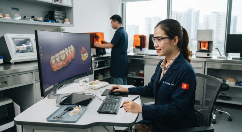 Dental technicians working on digital dental CAD designs in a modern lab - 3D dental design certifications dental labs should look for 2026