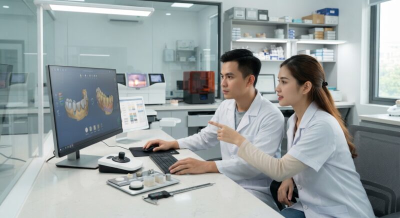 Dental technicians working on digital dental CAD designs in a modern lab - Dental Lab Material Costs Comparison 2026: A Complete Guide