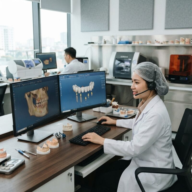 Dental technicians working on digital dental CAD designs in a modern lab - How Dental CAD Technology Is Changing Implant Dentistry 2026