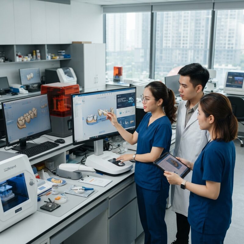 Dental technicians working on digital dental CAD designs in a modern lab - How Dentists Can Evaluate New Digital Dentistry Product Announcements Before Buying, November 2026