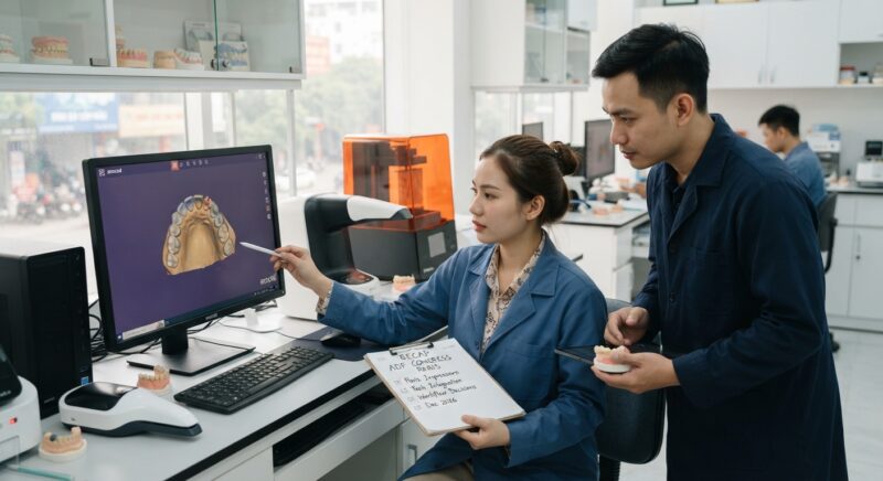 Dental technicians working on digital dental CAD designs in a modern lab - ADF Congress Paris recap checklist: turning what you saw into practice decisions, December 2026