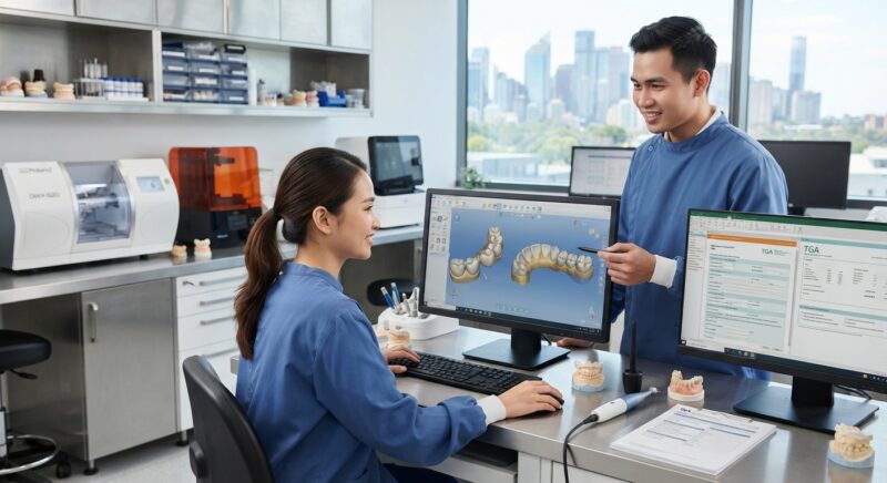 Dental technicians working on digital dental CAD designs in a modern lab - Dental Lab Tax and Compliance Rules in Australia 2026: What You Need to Know