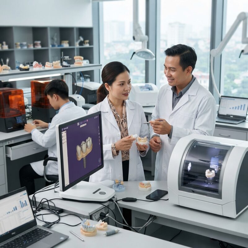 Dental technicians working on digital dental CAD designs in a modern lab - How DSOs Choose CAD CAM Equipment 2026: A Complete Guide