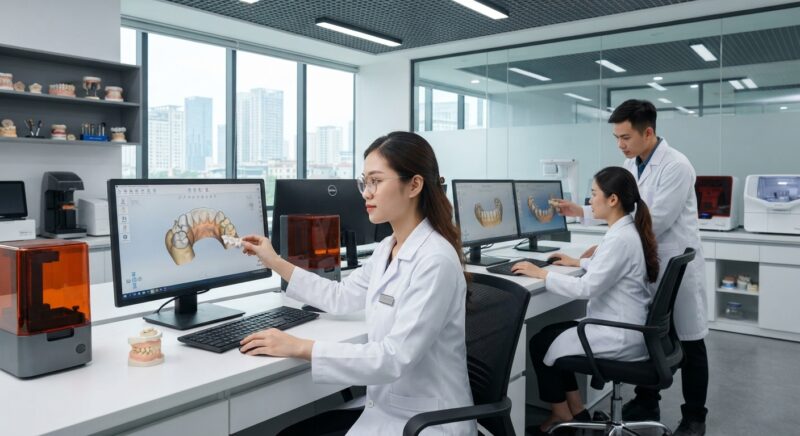 Dental technicians working on digital dental CAD designs in a modern lab - Cost of Dental CAD Design Outsourcing: Vietnam vs India vs China Price Comparison 2026