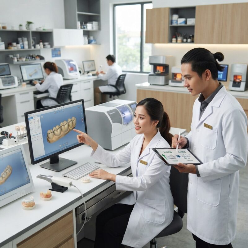 Dental technicians working on digital dental CAD designs in a modern lab - Dental CAD CAM Equipment Financing vs Leasing 2026: What Labs Should Choose