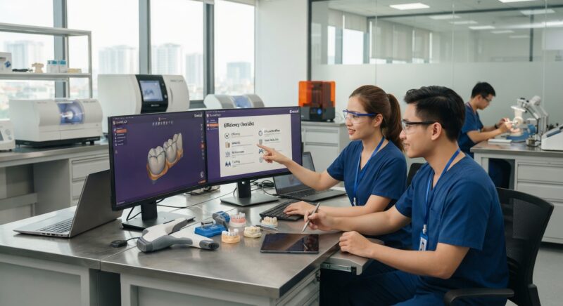 Dental technicians working on digital dental CAD designs in a modern lab - Dental Lab Overhead Cost Reduction Checklist for 2026